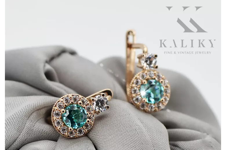 Earrings Aquamarine 14K Rose gold Vintage Jewlery cec003r